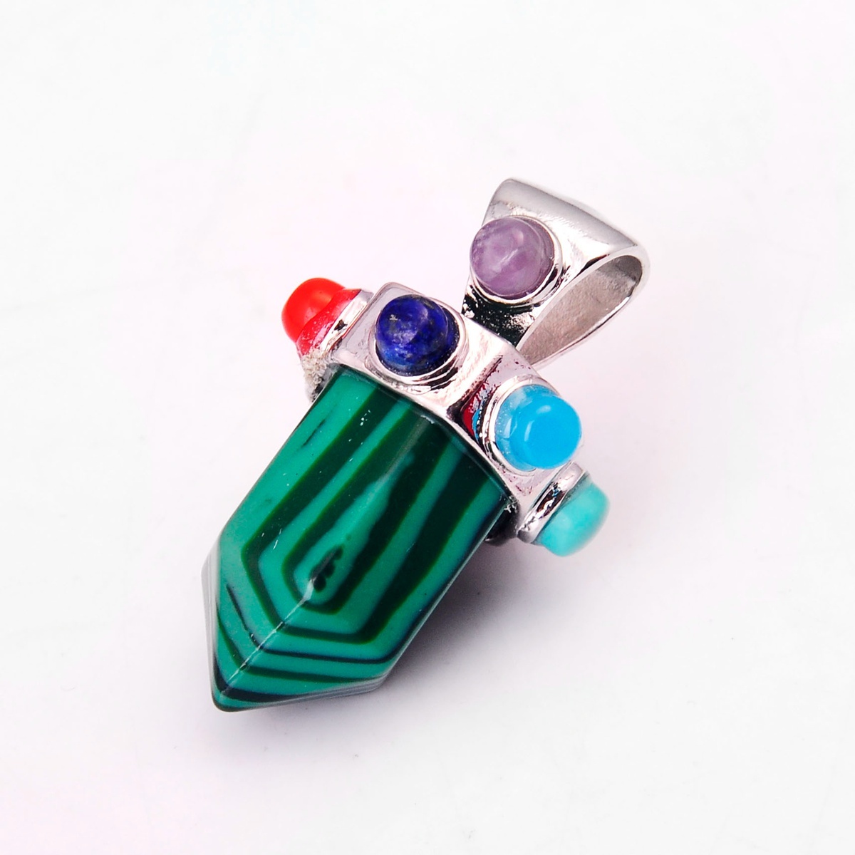 7 Chakra Hexagonal Cylinder Gemstone Crown Pendant 12X35MM