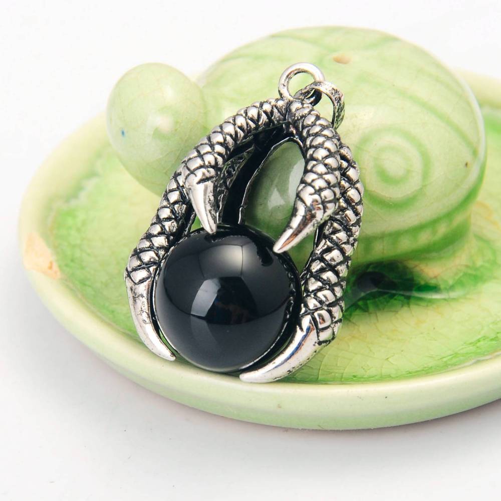 Gemstone Ball Stainless Steel Dragon Claw Pendant
