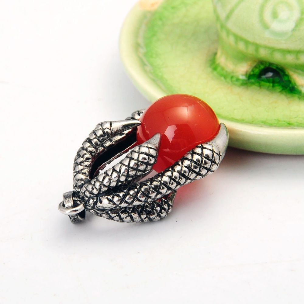 Gemstone Ball Stainless Steel Dragon Claw Pendant