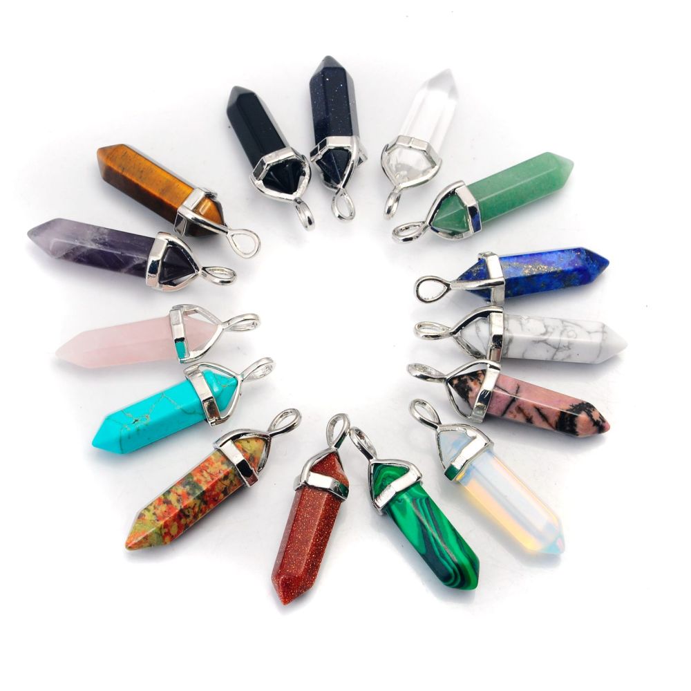 Gold & Silver Hexagonal Cylinder Gemstone Pendant