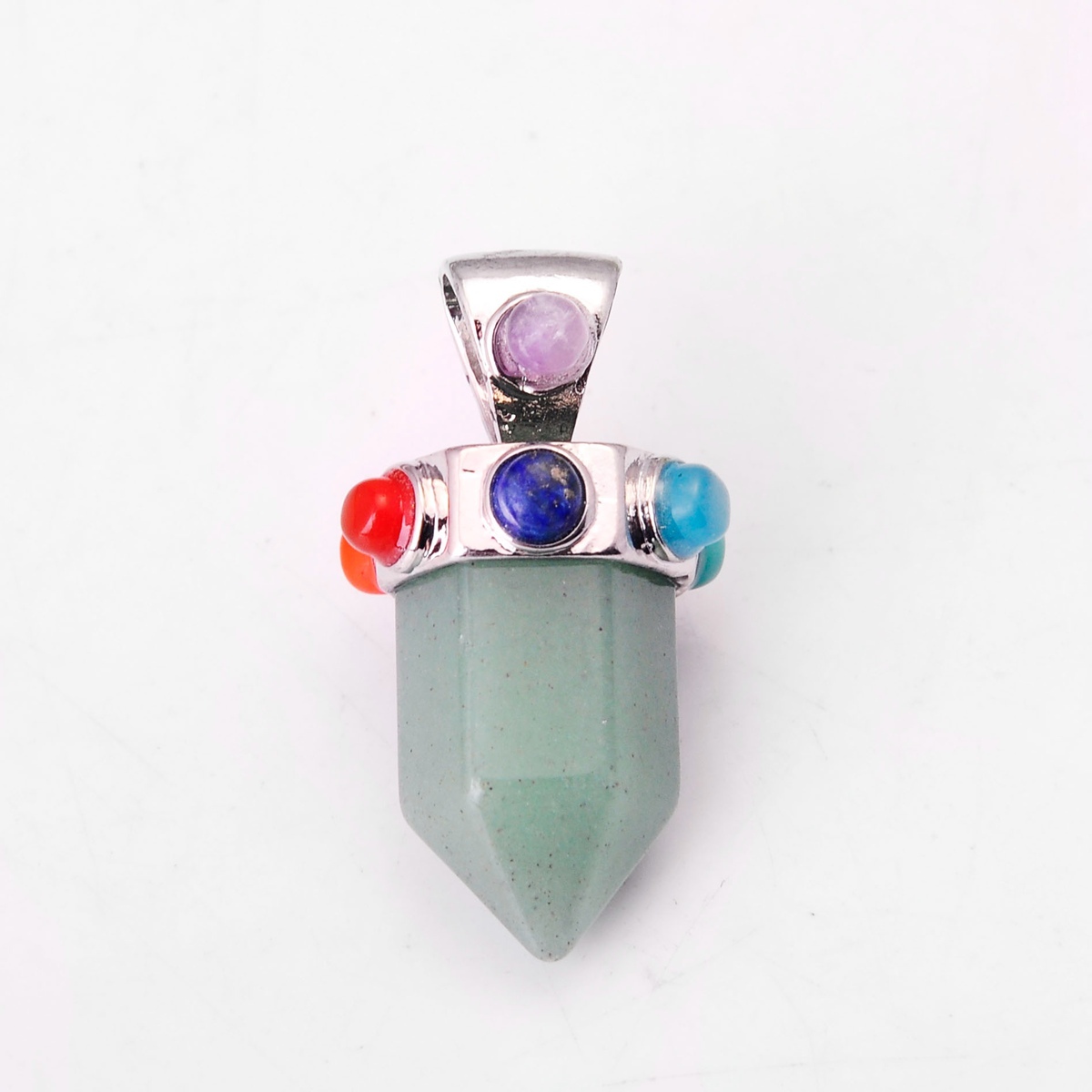 7 Chakra Hexagonal Cylinder Gemstone Crown Pendant 12X35MM