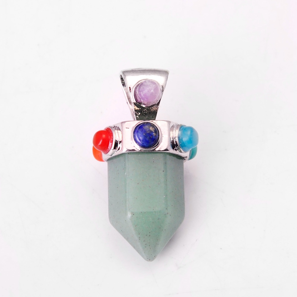 7 Chakra Hexagonal Cylinder Gemstone Crown Pendant 12X35MM