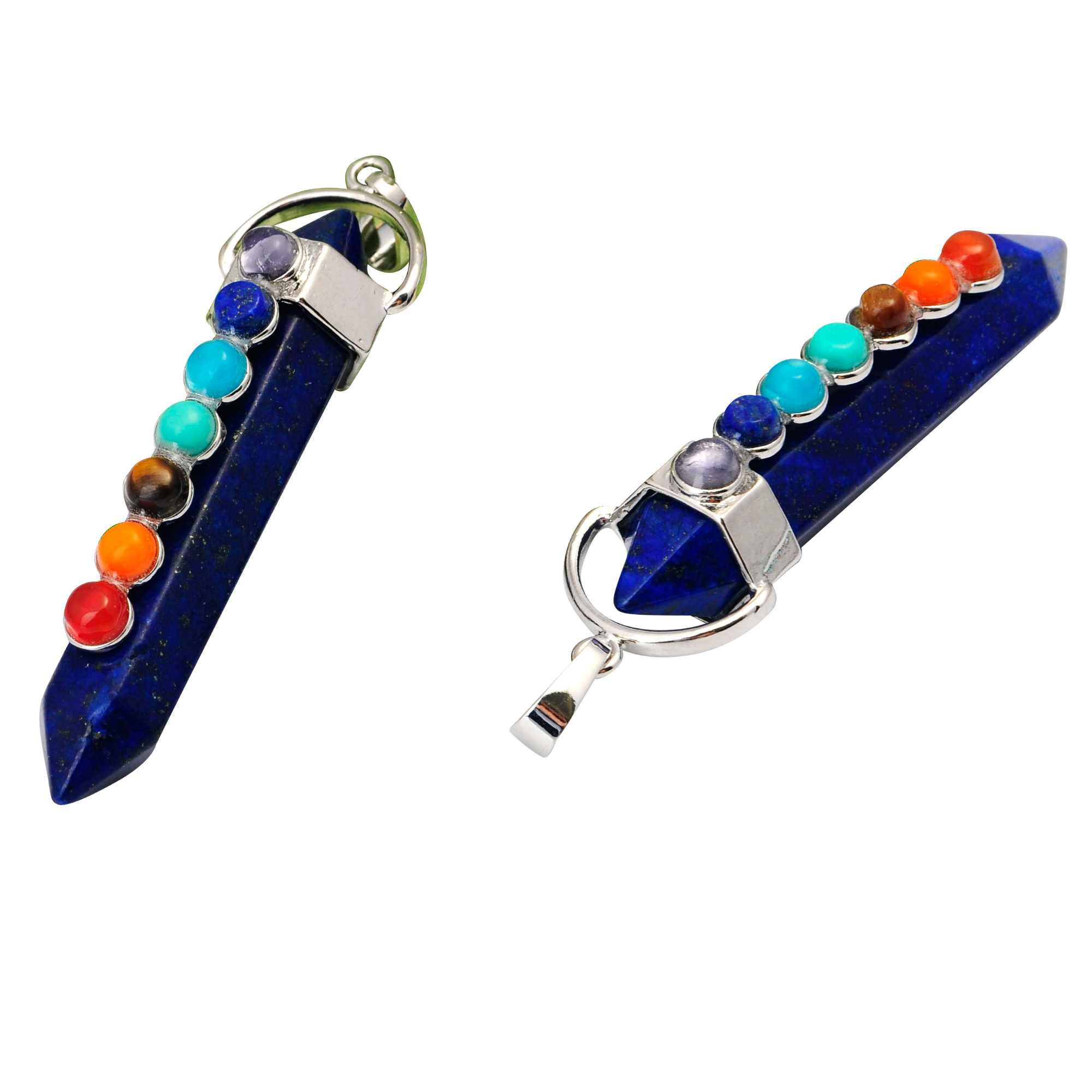 7 Chakra Hexagonal Cylinder Gemstone Pendant