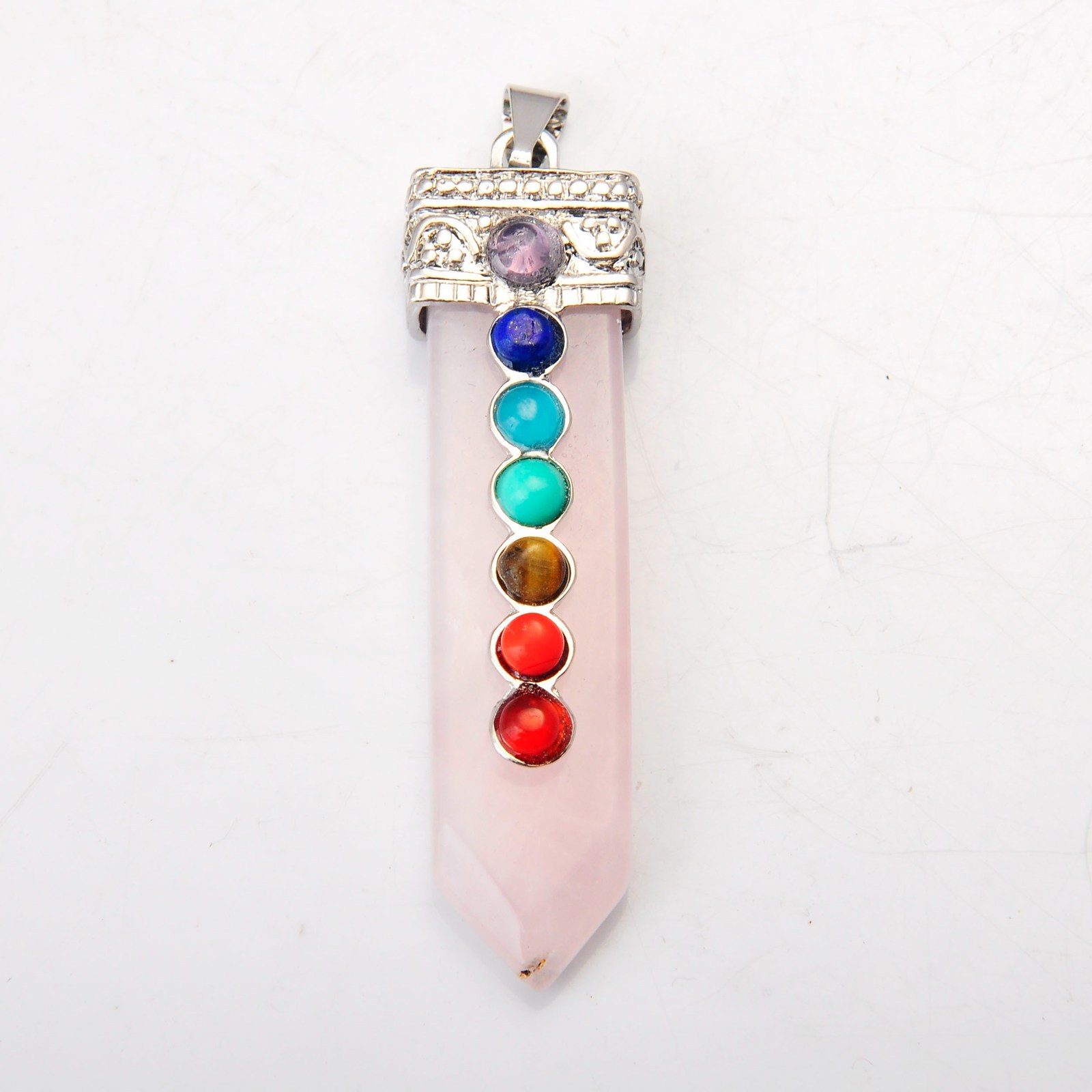 7 Chakra Silver Alloy Sword Gemstone Pendant