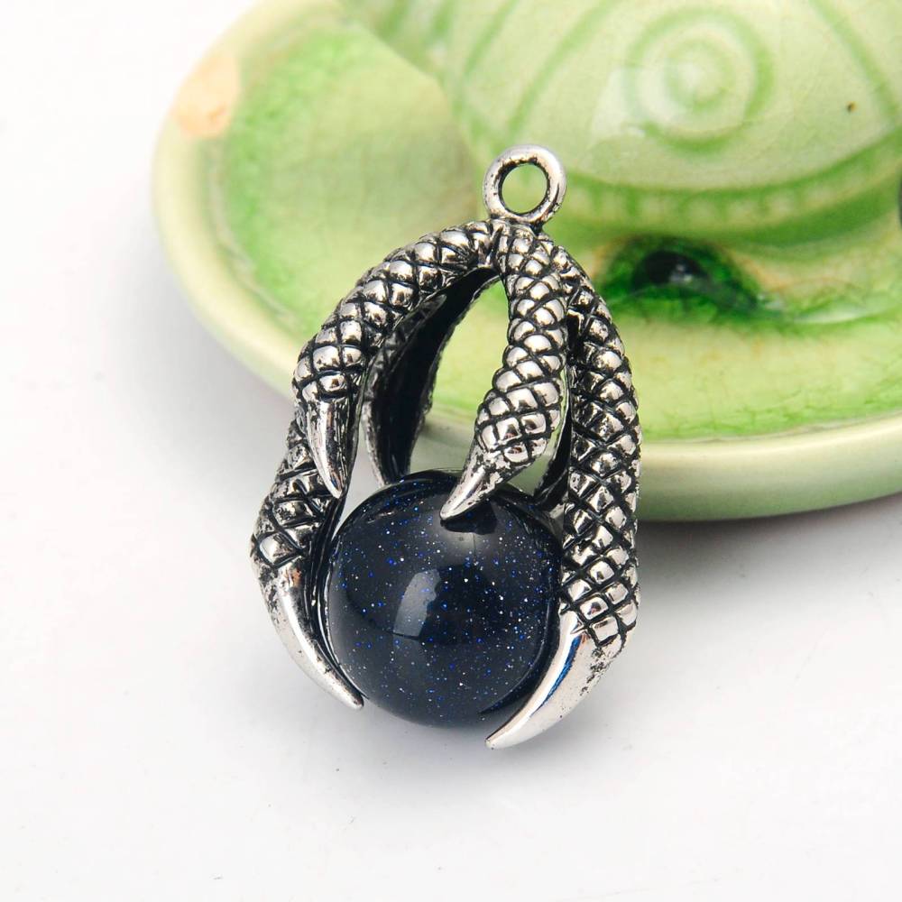 Gemstone Ball Stainless Steel Dragon Claw Pendant