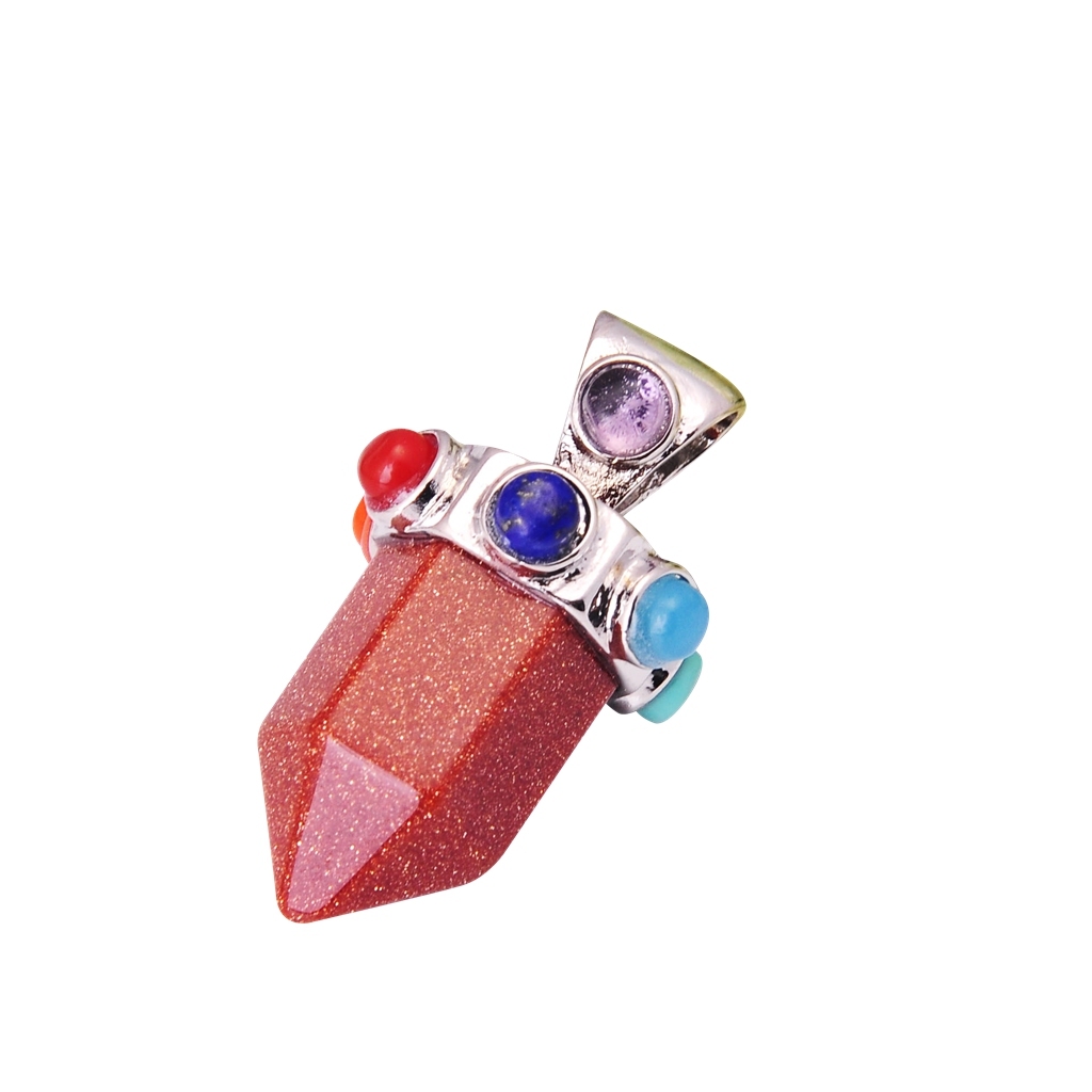 7 Chakra Hexagonal Cylinder Gemstone Crown Pendant 12X35MM