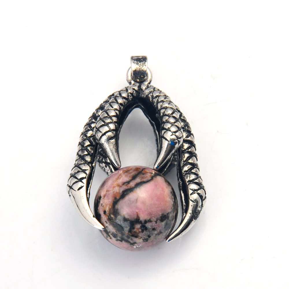 Gemstone Ball Stainless Steel Dragon Claw Pendant