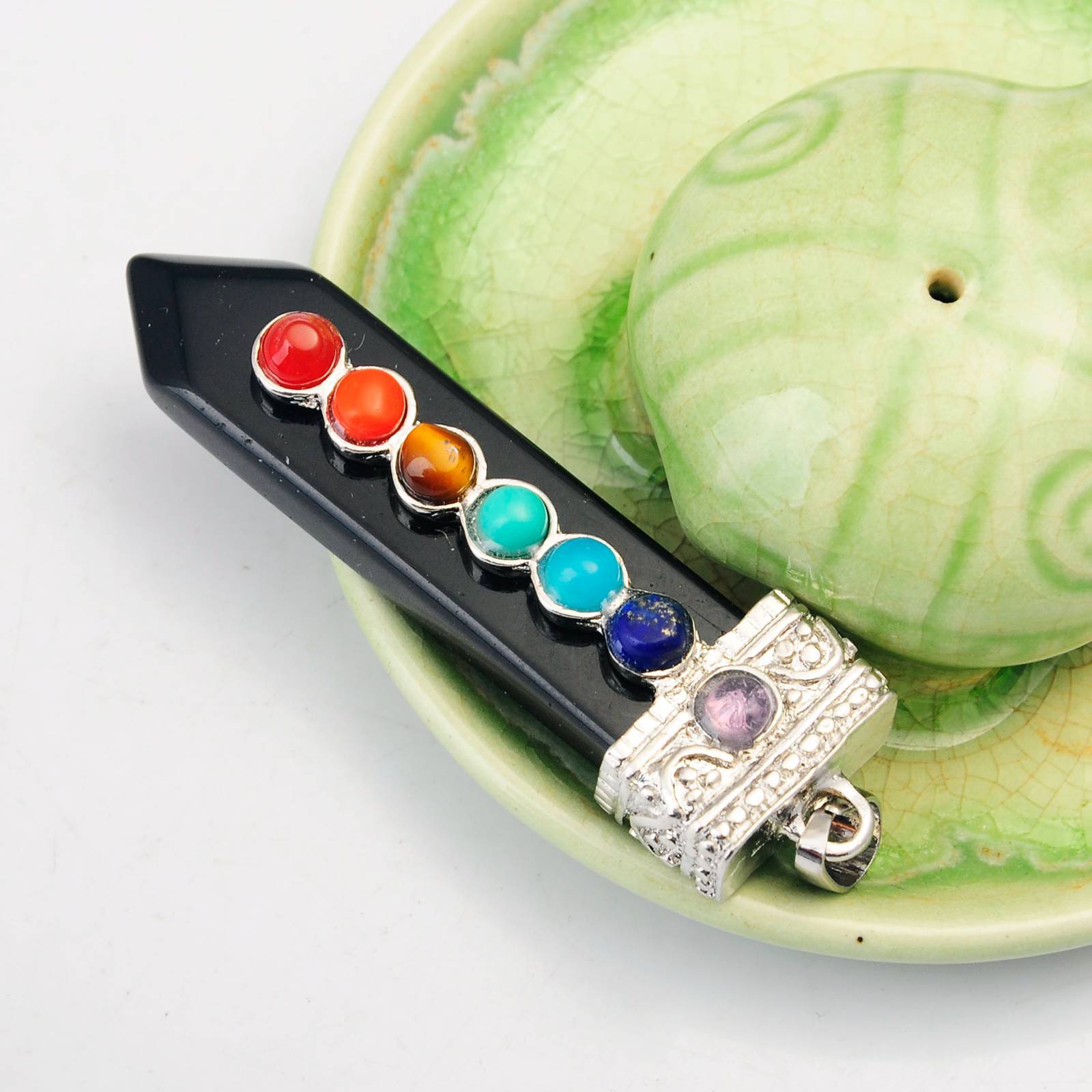 7 Chakra Silver Alloy Sword Gemstone Pendant