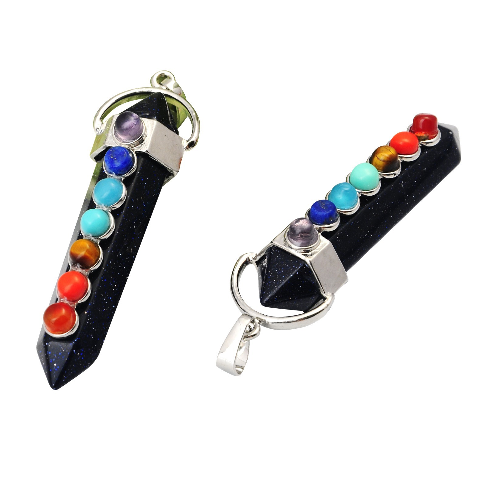 7 Chakra Hexagonal Cylinder Gemstone Pendant