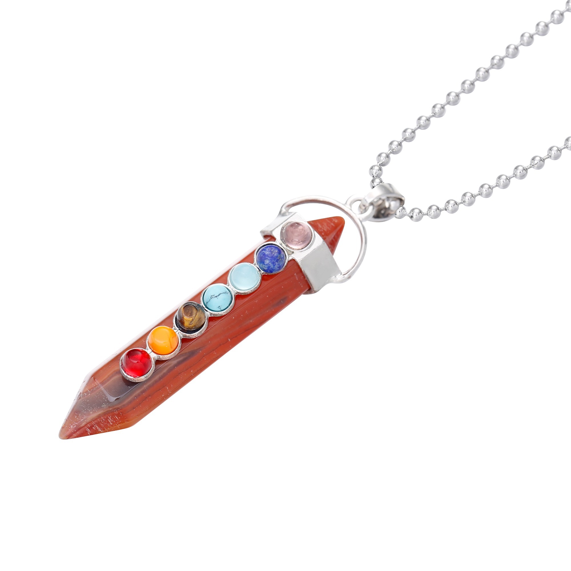 7 Chakra Hexagonal Cylinder Gemstone Pendant