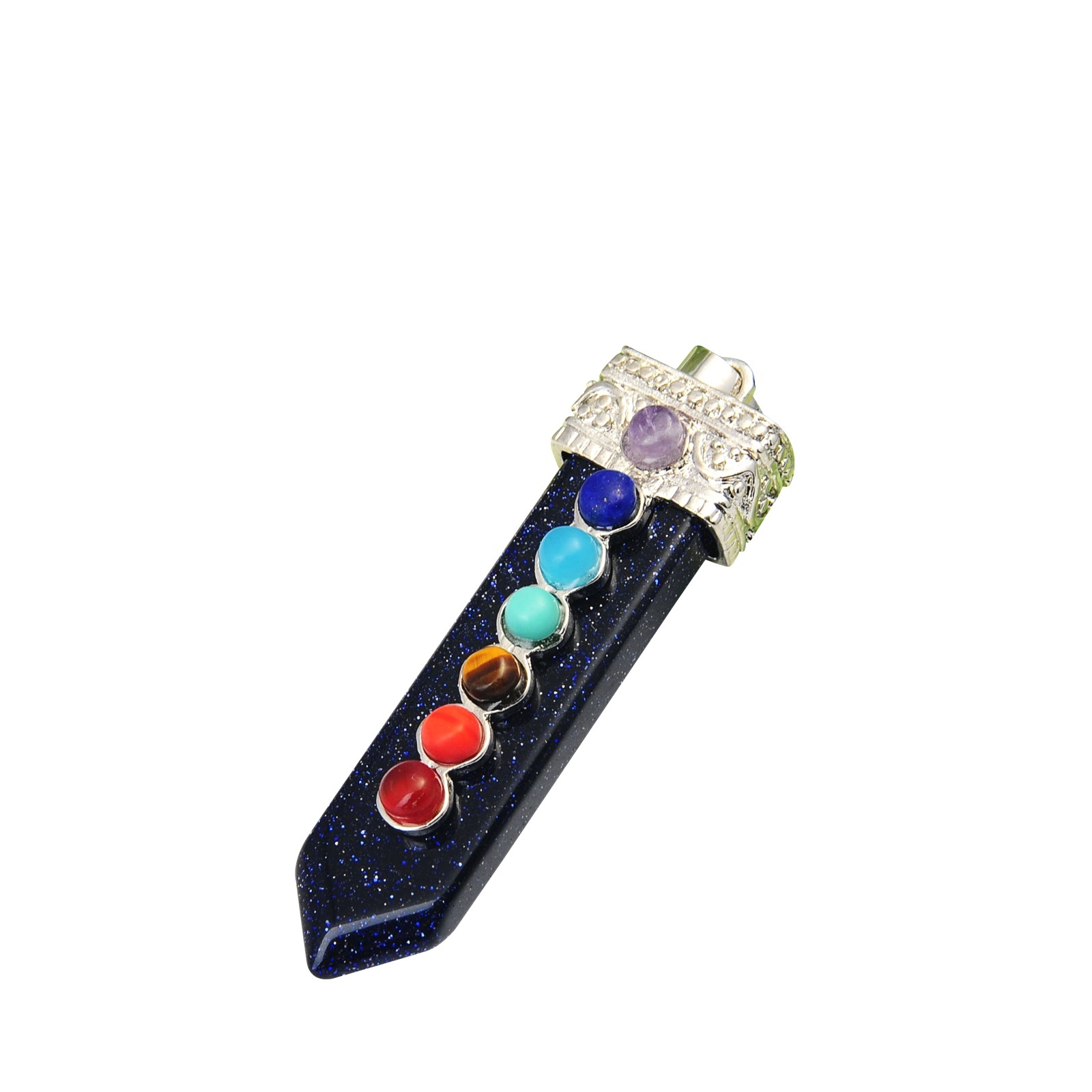 7 Chakra Silver Alloy Sword Gemstone Pendant