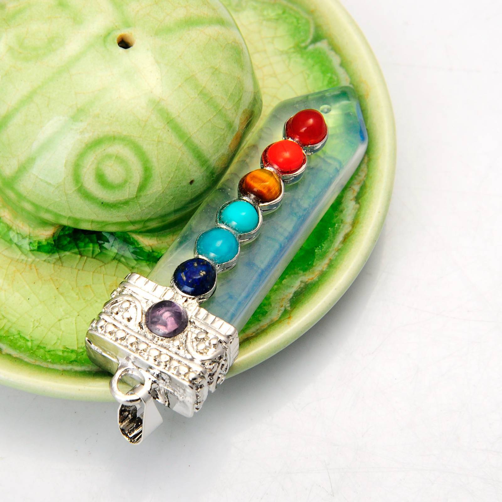 7 Chakra Silver Alloy Sword Gemstone Pendant