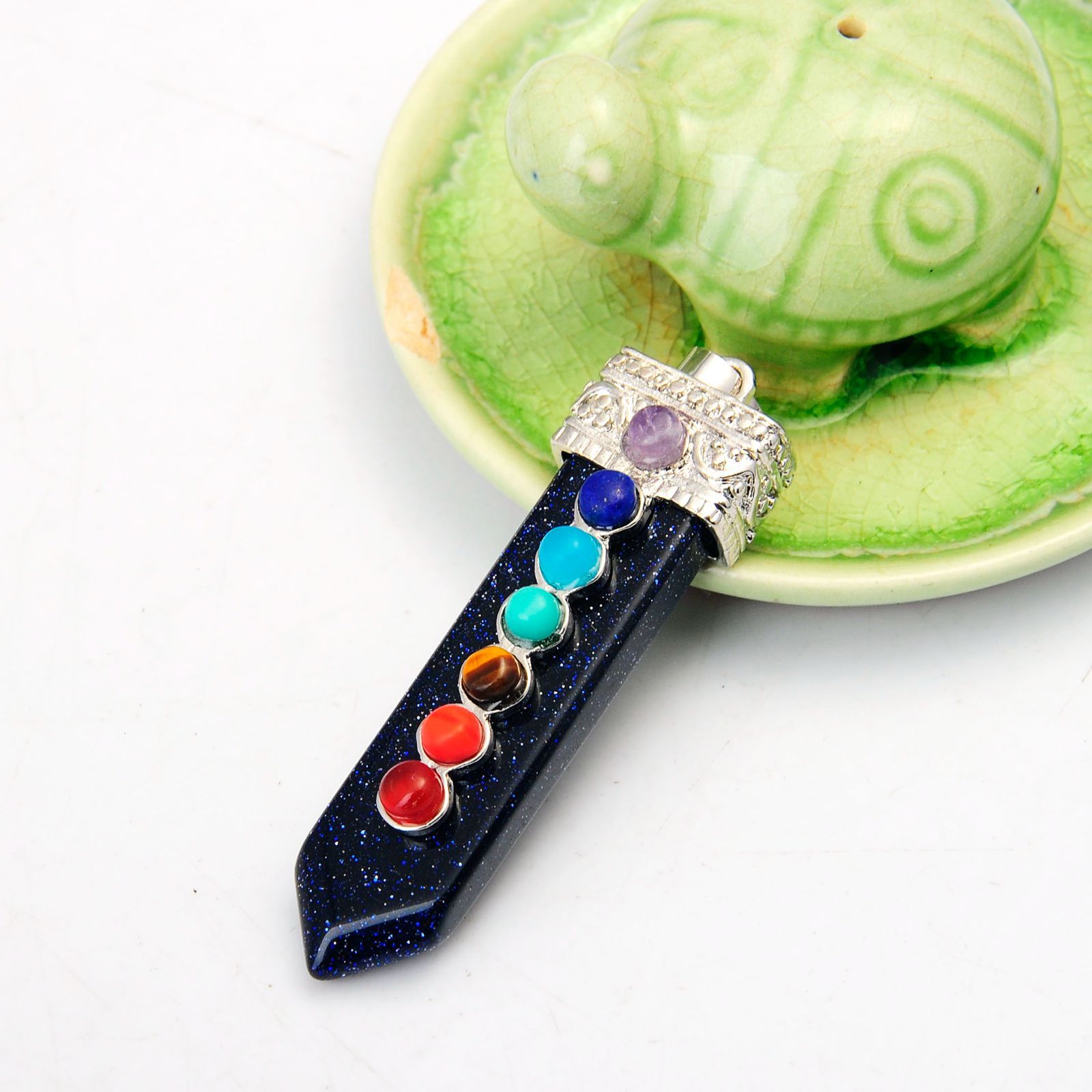 7 Chakra Silver Alloy Sword Gemstone Pendant
