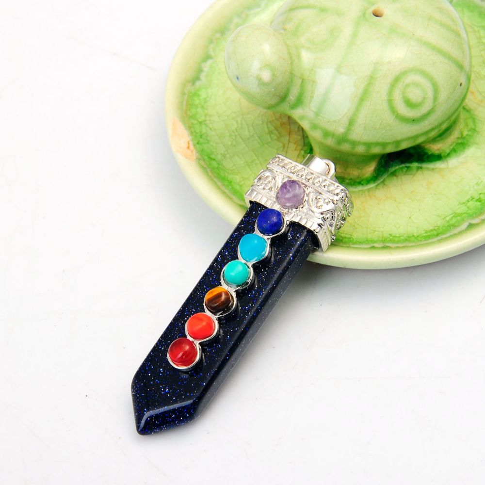 7 Chakra Silver Alloy Sword Gemstone Pendant