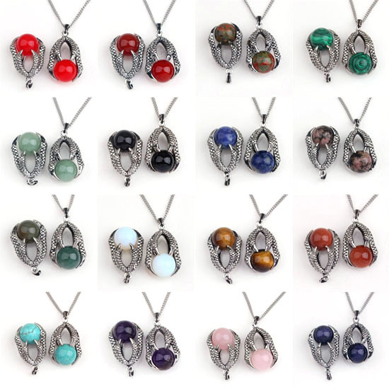 Gemstone Ball Stainless Steel Dragon Claw Pendant