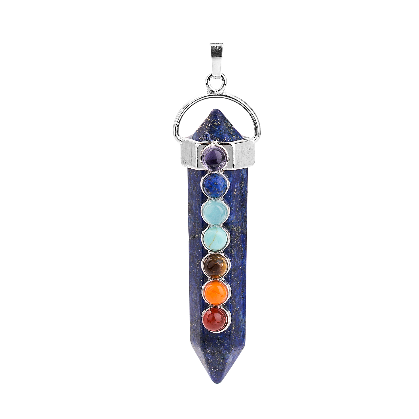 7 Chakra Hexagonal Cylinder Gemstone Pendant