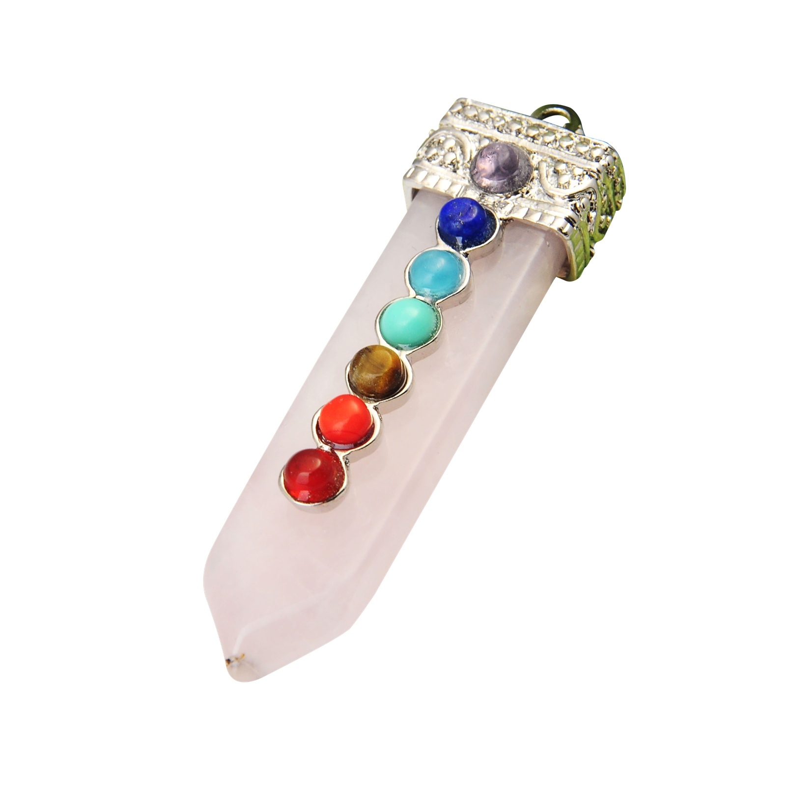 7 Chakra Silver Alloy Sword Gemstone Pendant