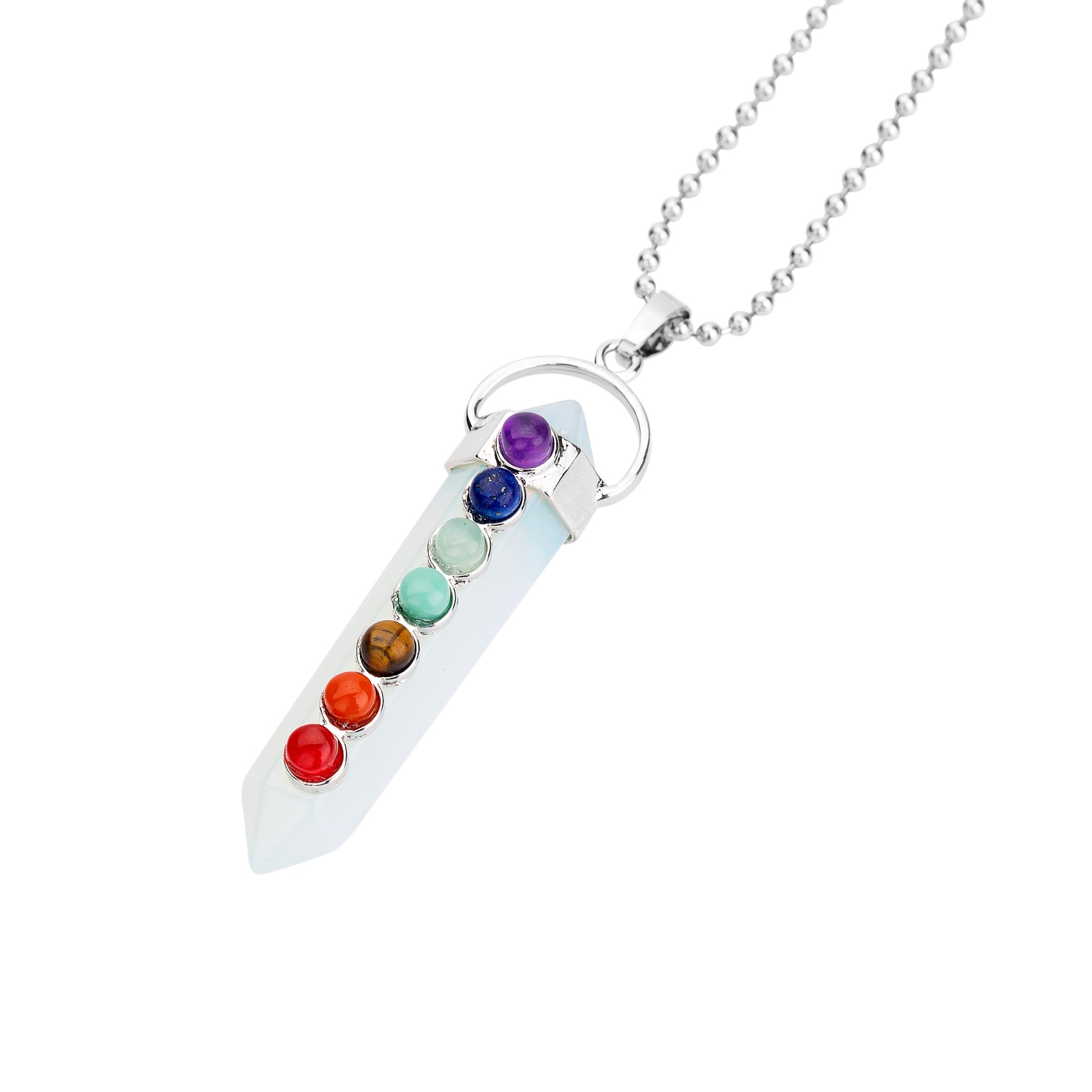 7 Chakra Hexagonal Cylinder Gemstone Pendant