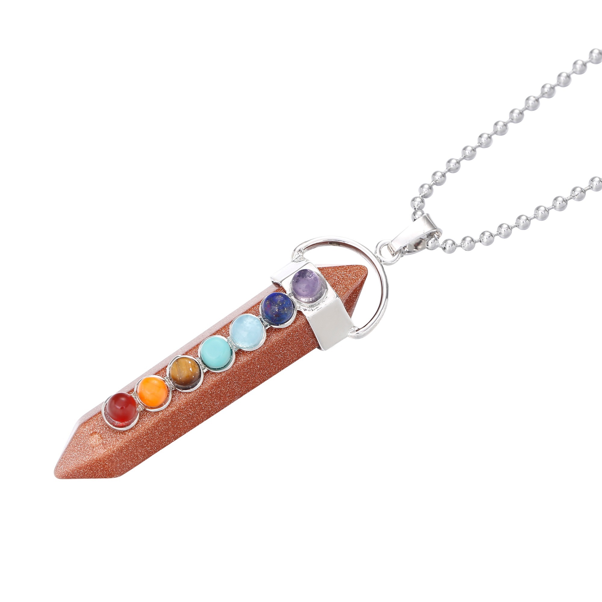 7 Chakra Hexagonal Cylinder Gemstone Pendant
