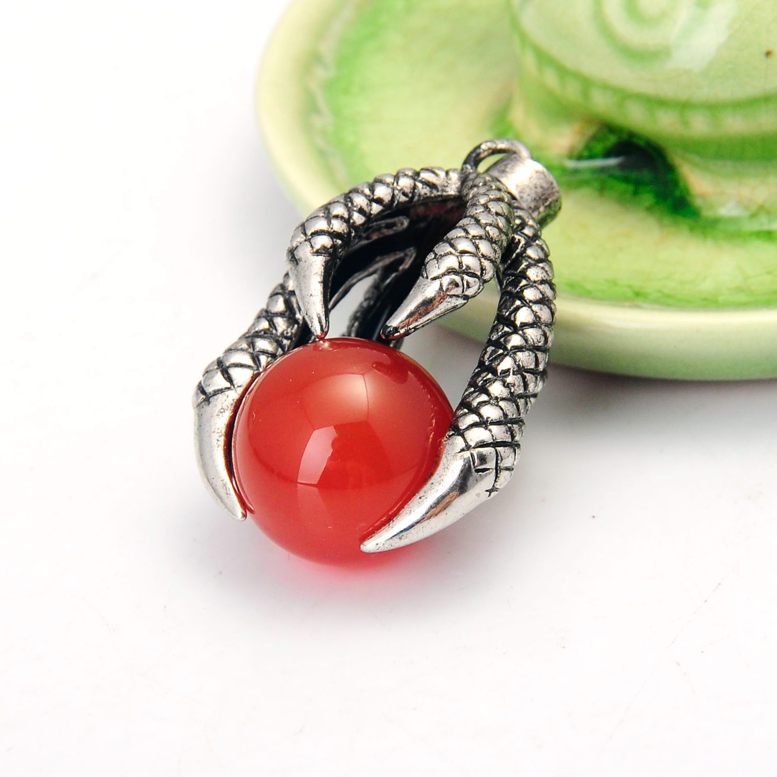 Gemstone Ball Stainless Steel Dragon Claw Pendant