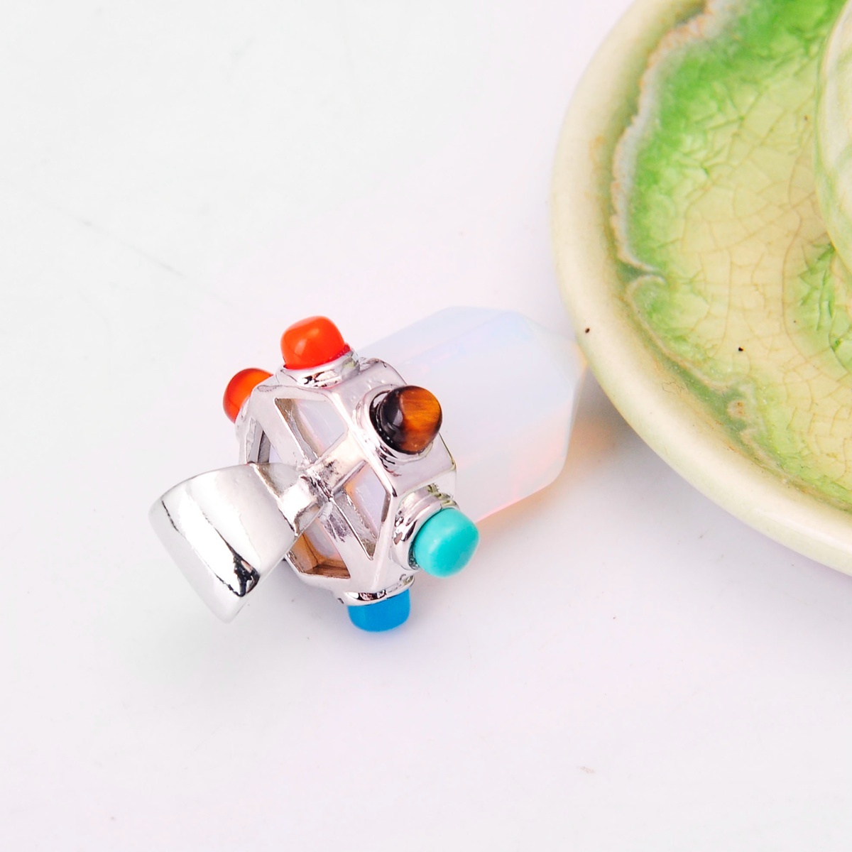 7 Chakra Hexagonal Cylinder Gemstone Crown Pendant 12X35MM