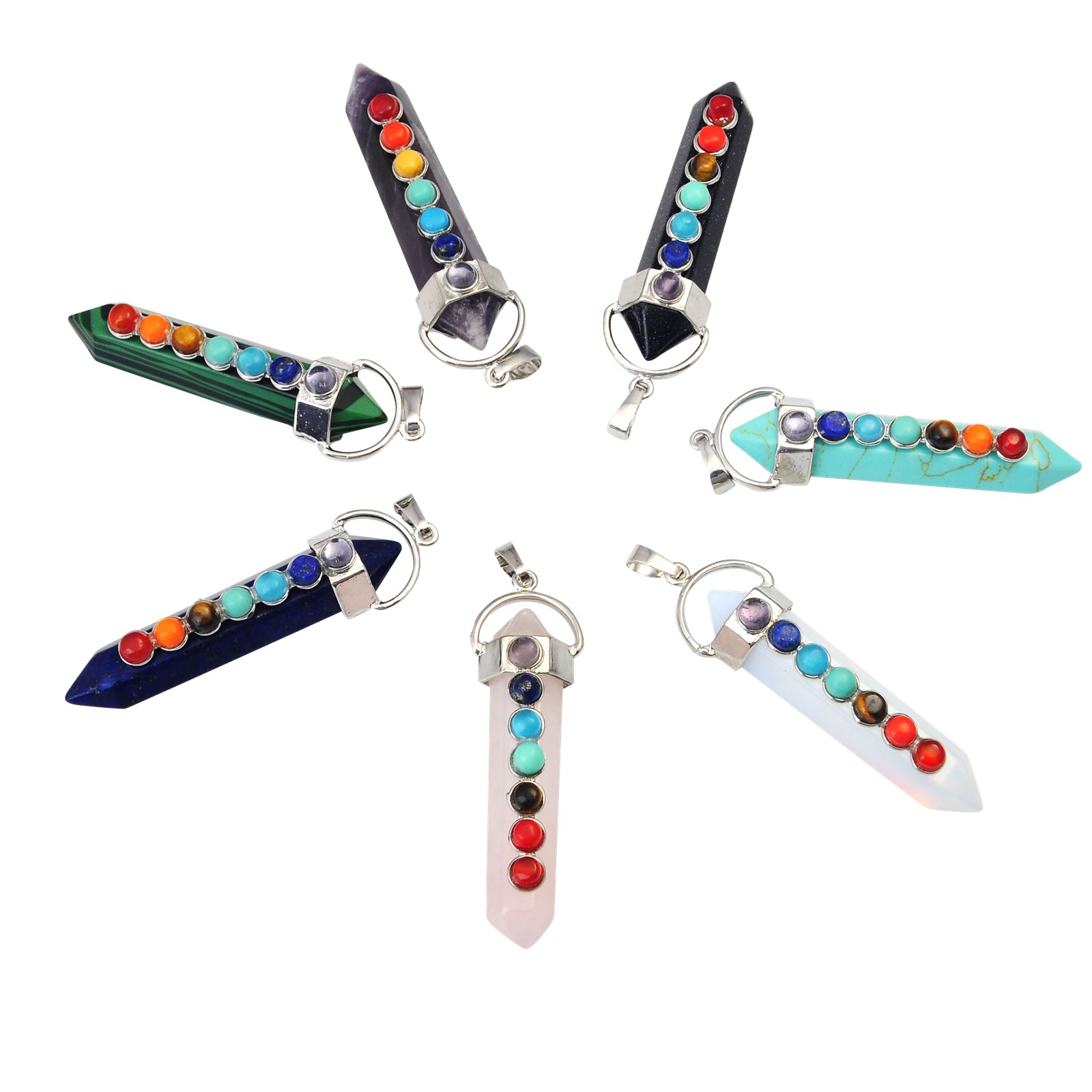 7 Chakra Hexagonal Cylinder Gemstone Pendant