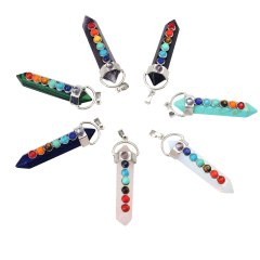 7 Chakra Hexagonal Cylinder Gemstone Pendant