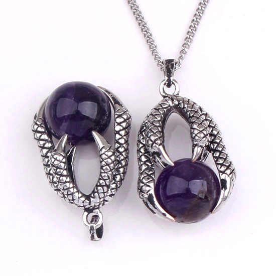 Gemstone Ball Stainless Steel Dragon Claw Pendant