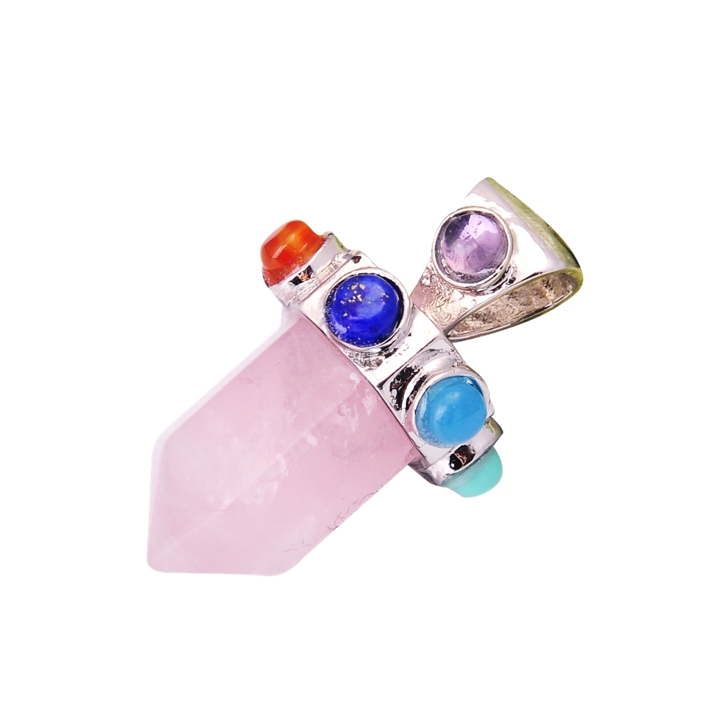 7 Chakra Hexagonal Cylinder Gemstone Crown Pendant 12X35MM