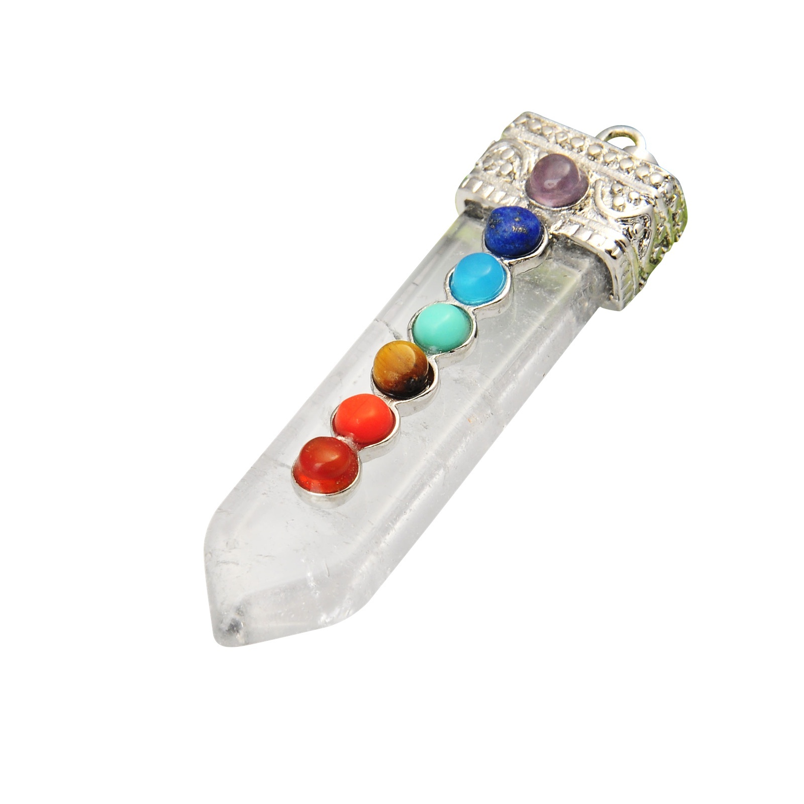 7 Chakra Silver Alloy Sword Gemstone Pendant