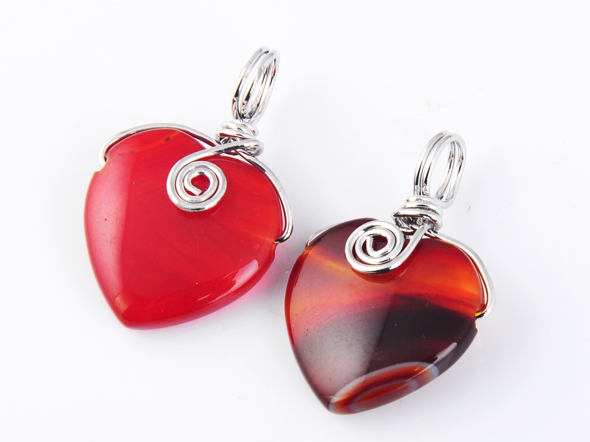 20MM Silver Wire Wrapped Gemstone Heart Pendant