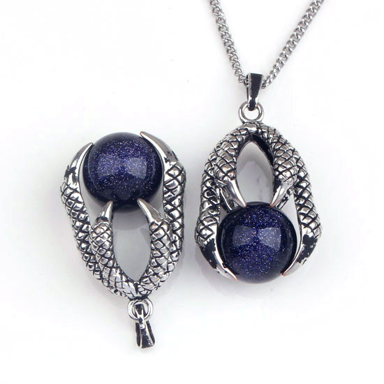 Gemstone Ball Stainless Steel Dragon Claw Pendant