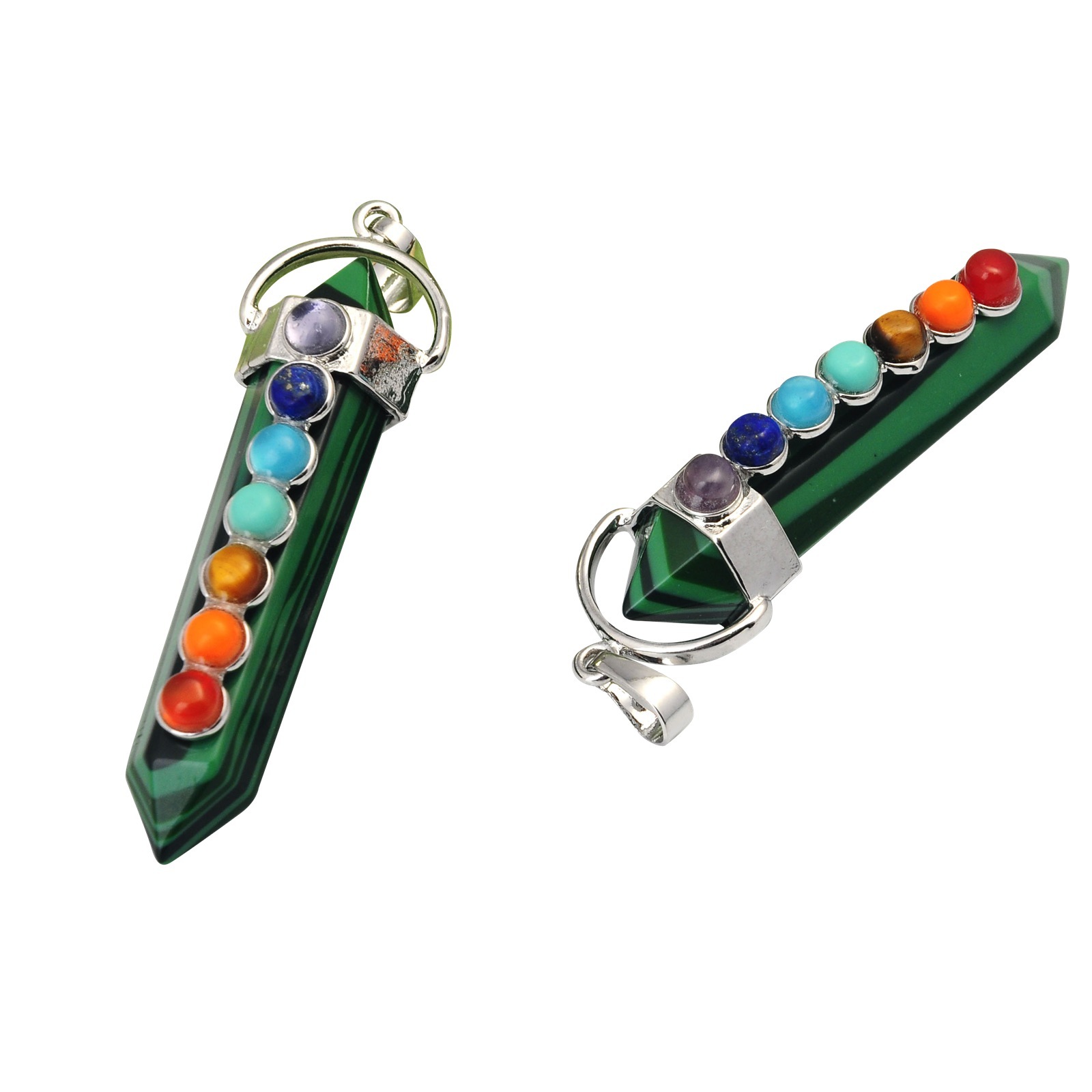 7 Chakra Hexagonal Cylinder Gemstone Pendant