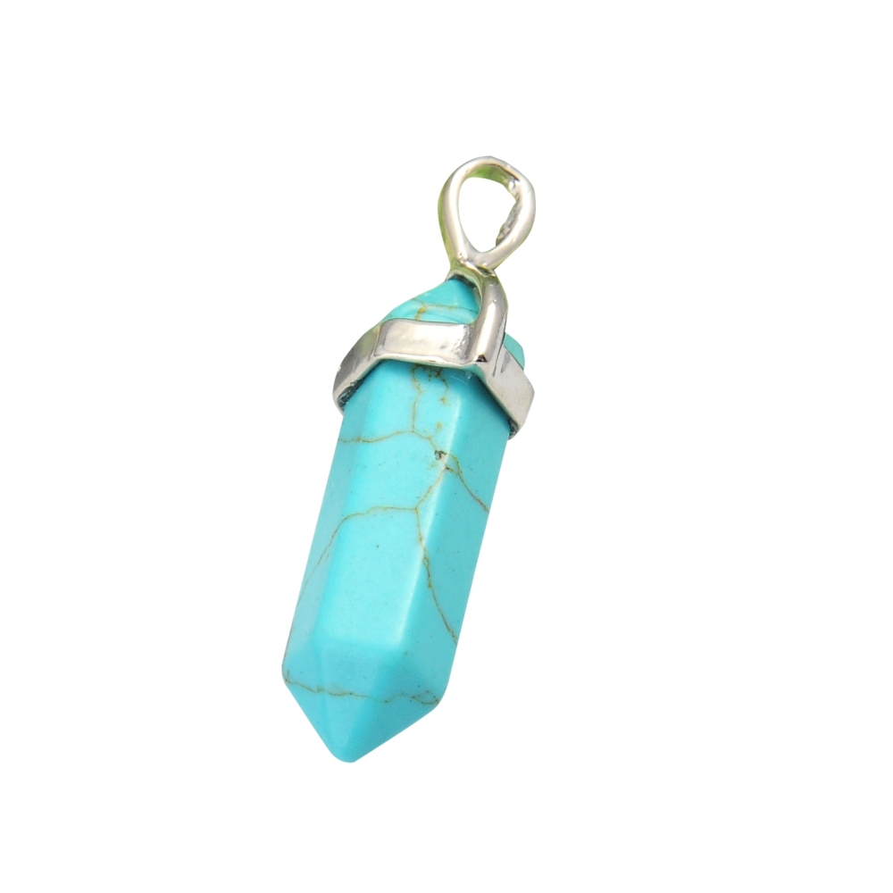Gold & Silver Hexagonal Cylinder Gemstone Pendant
