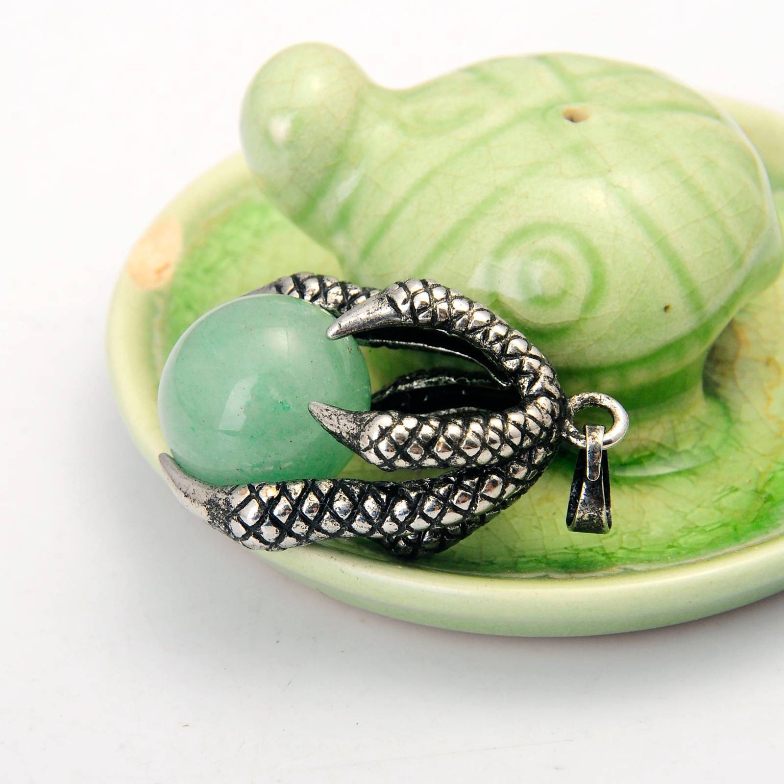 Gemstone Ball Stainless Steel Dragon Claw Pendant