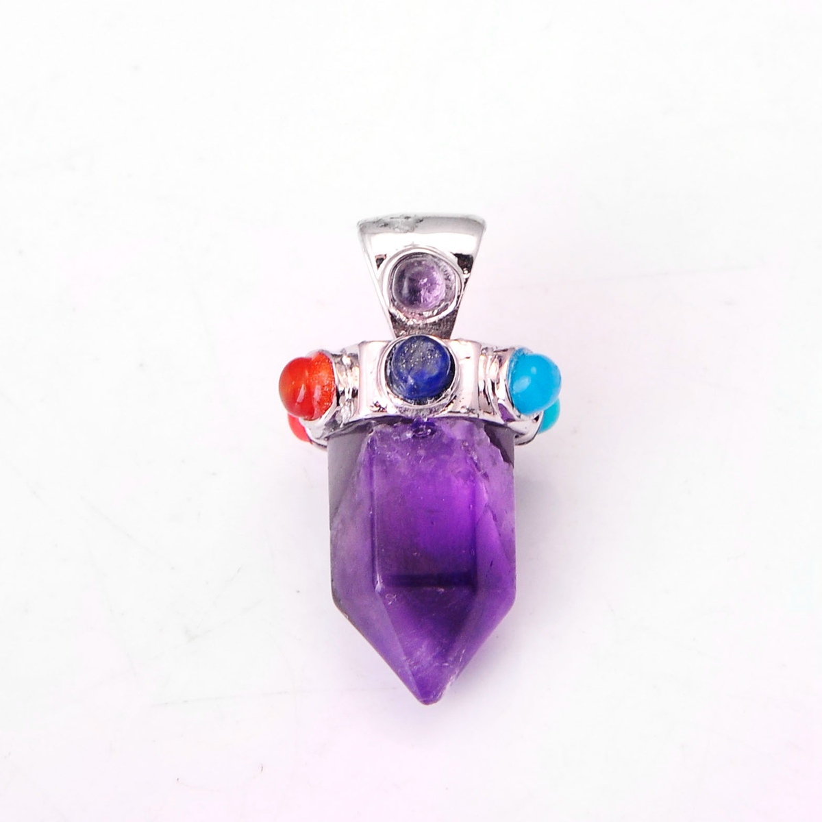 7 Chakra Hexagonal Cylinder Gemstone Crown Pendant 12X35MM