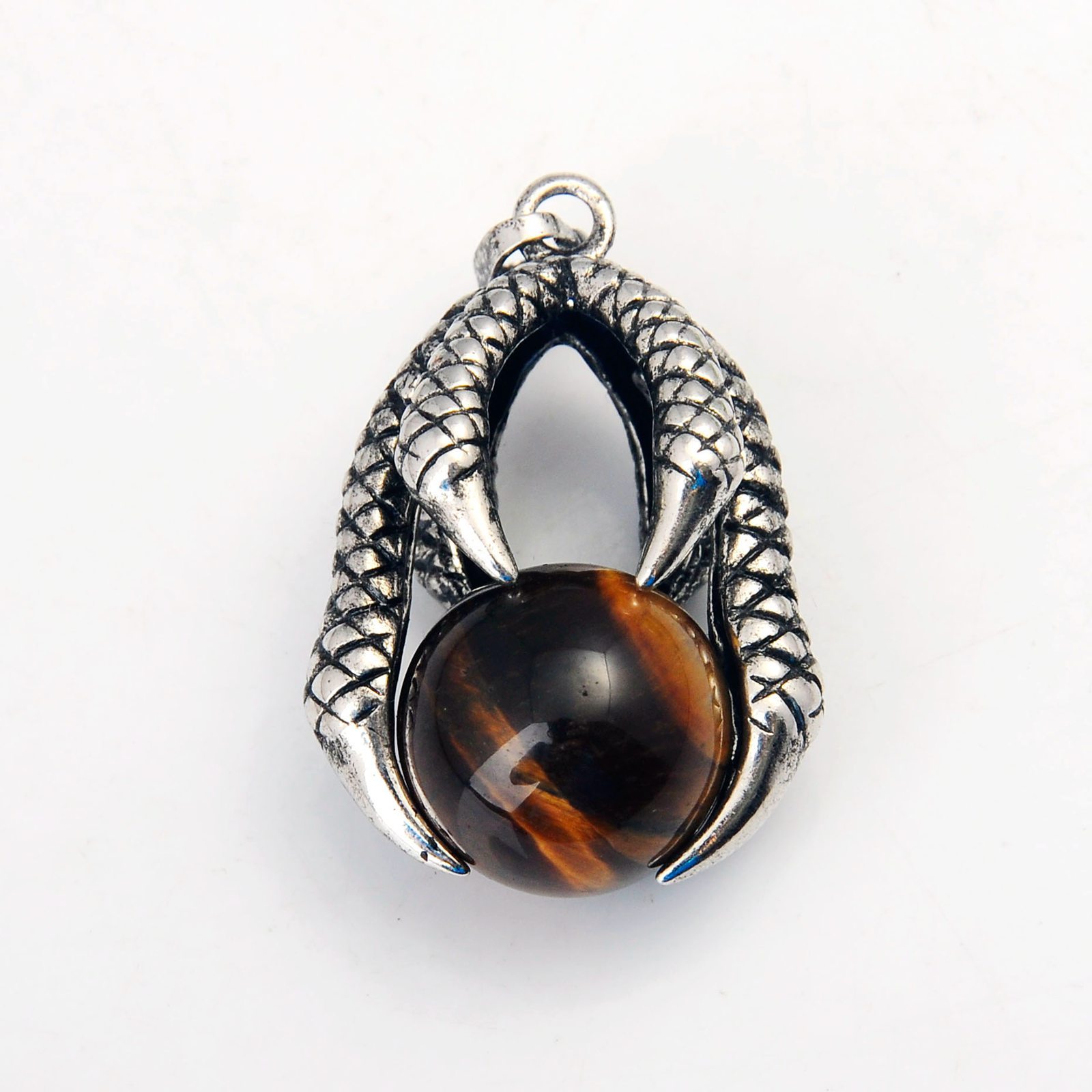 Gemstone Ball Stainless Steel Dragon Claw Pendant