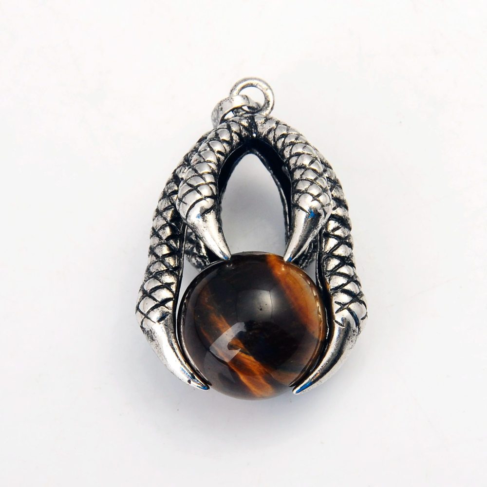 Gemstone Ball Stainless Steel Dragon Claw Pendant