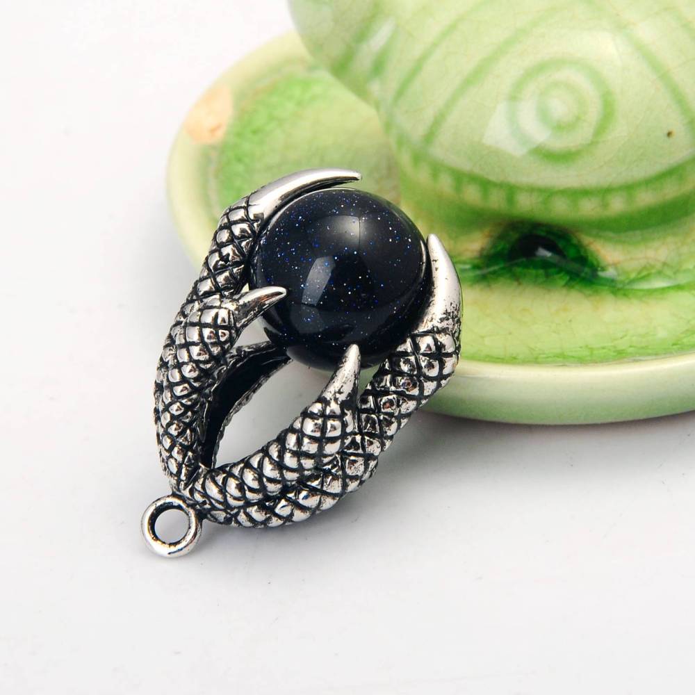 Gemstone Ball Stainless Steel Dragon Claw Pendant