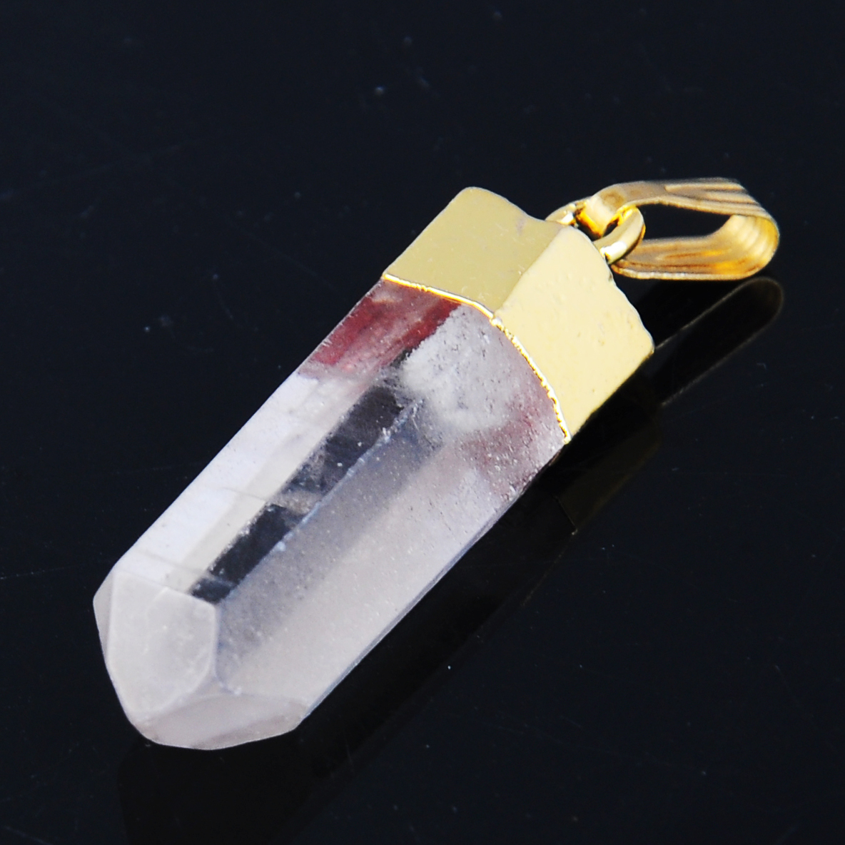 Gold Natural Raw Rock Crystal Pillar Pendant
