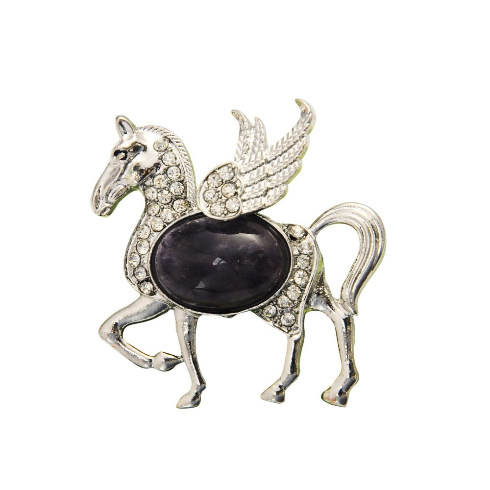 Silver Rhinestone Pegasus Gemstone Pendant