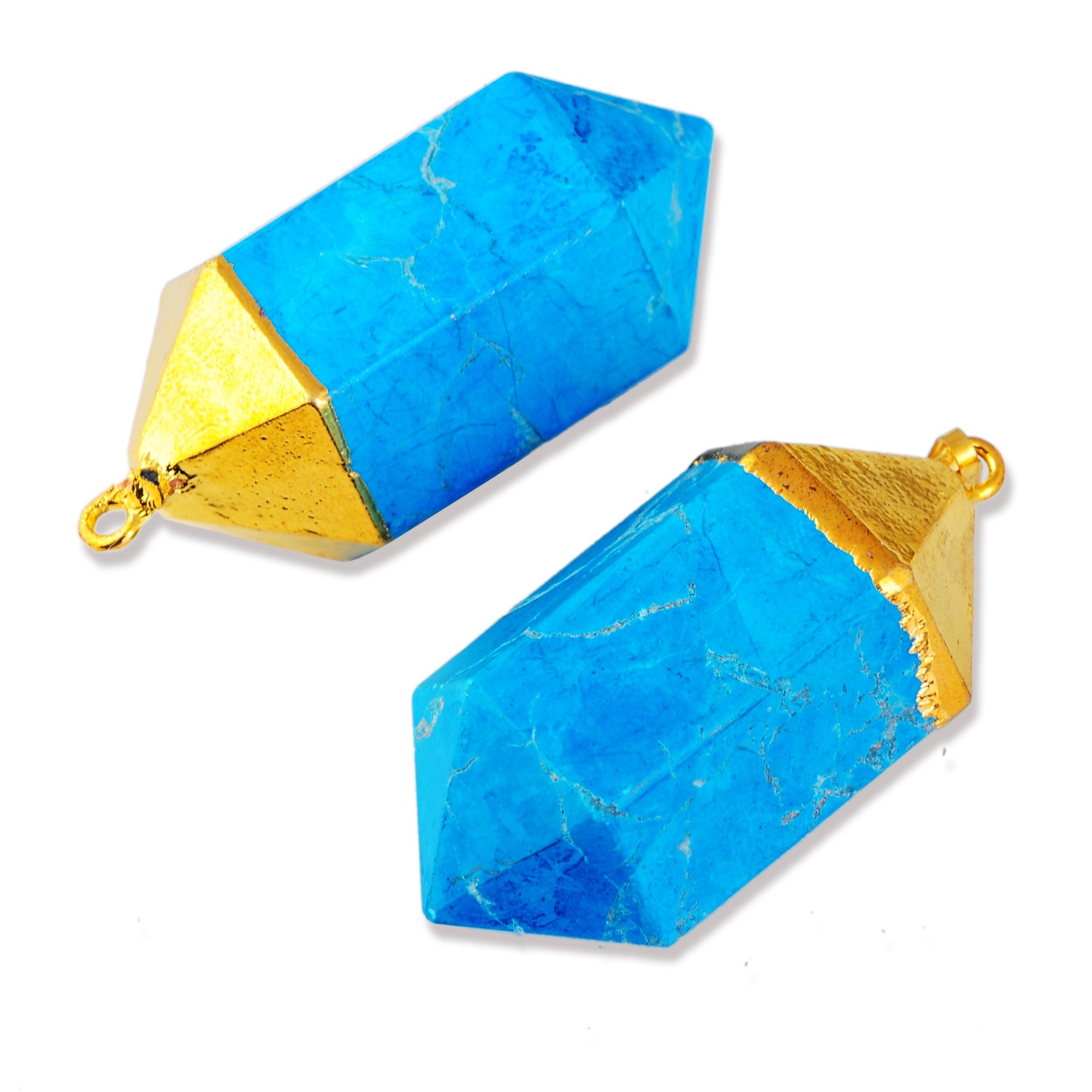 Gilded  Hexagonal Cylinder Gemstone Pendant Amethyst Turquoise