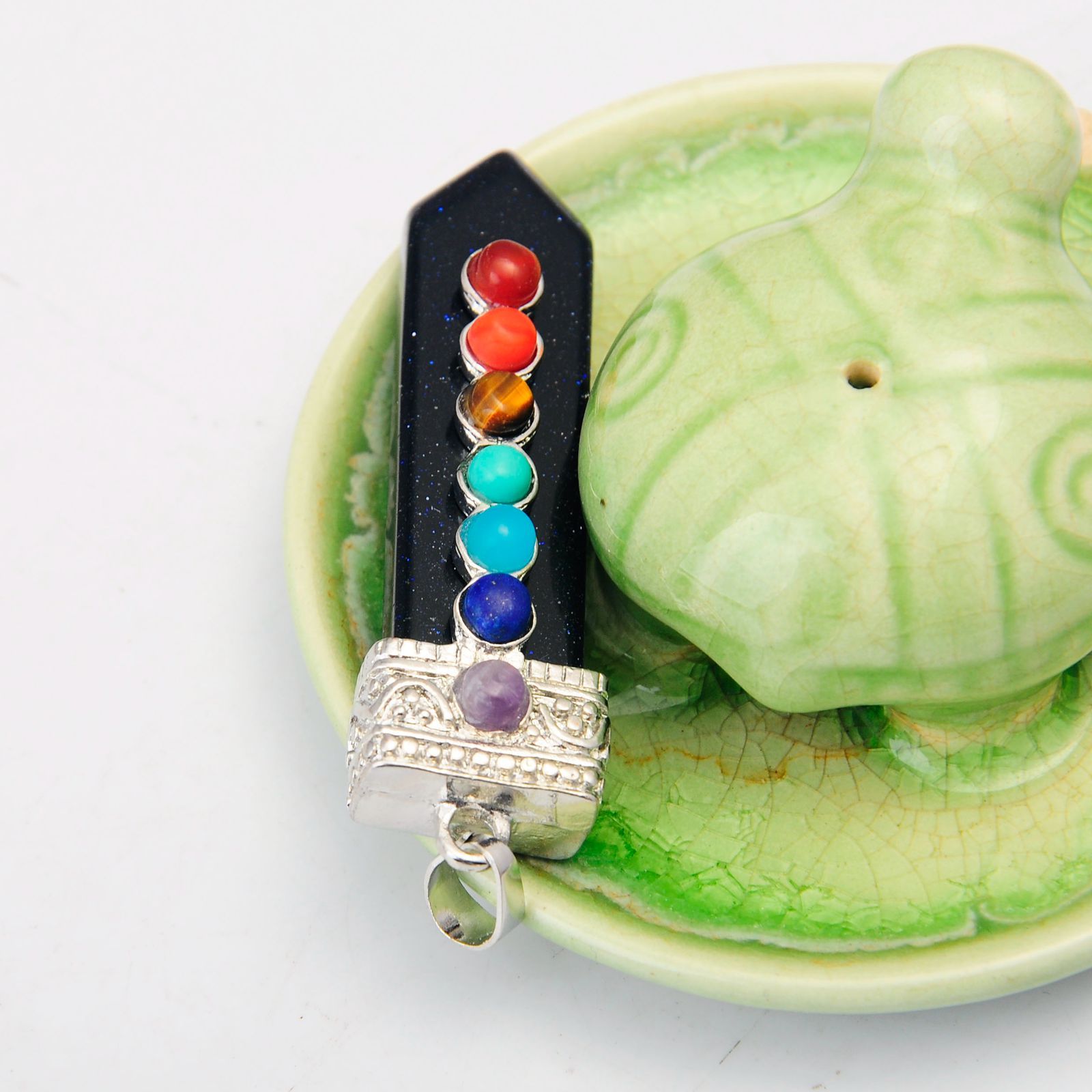 7 Chakra Silver Alloy Sword Gemstone Pendant