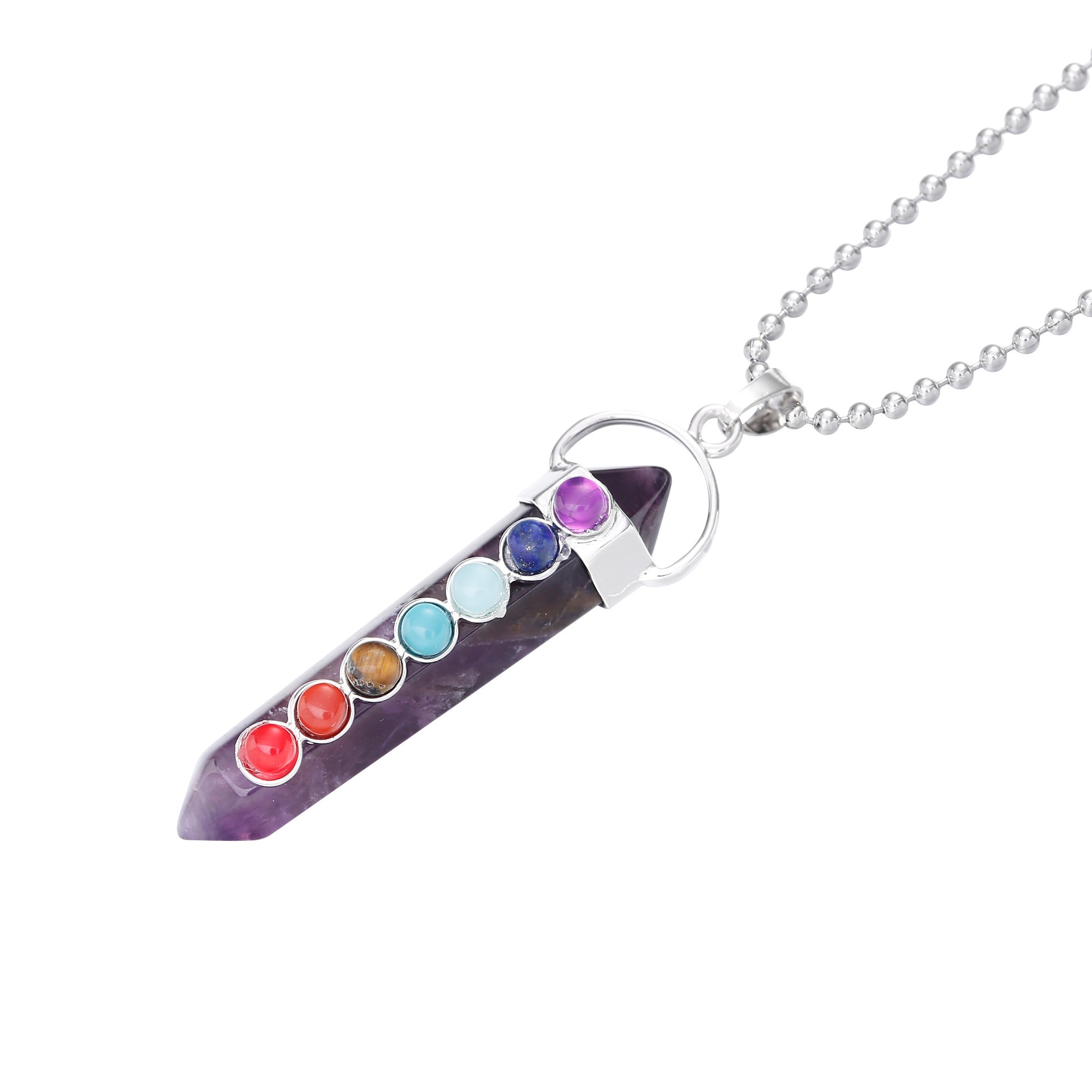 7 Chakra Hexagonal Cylinder Gemstone Pendant