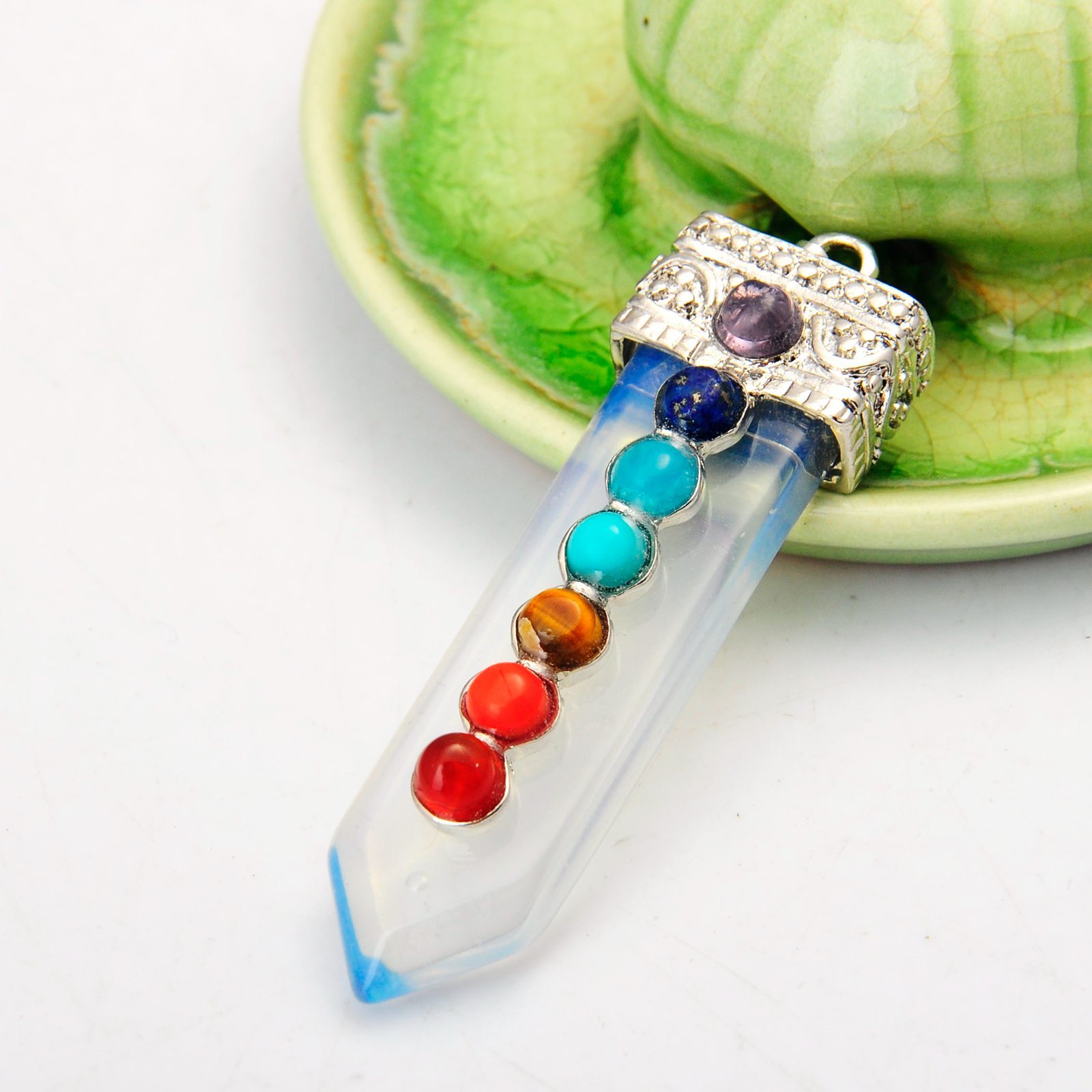 7 Chakra Silver Alloy Sword Gemstone Pendant