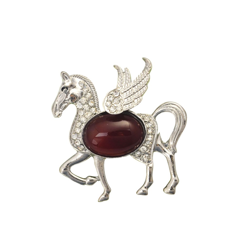 Silver Rhinestone Pegasus Gemstone Pendant