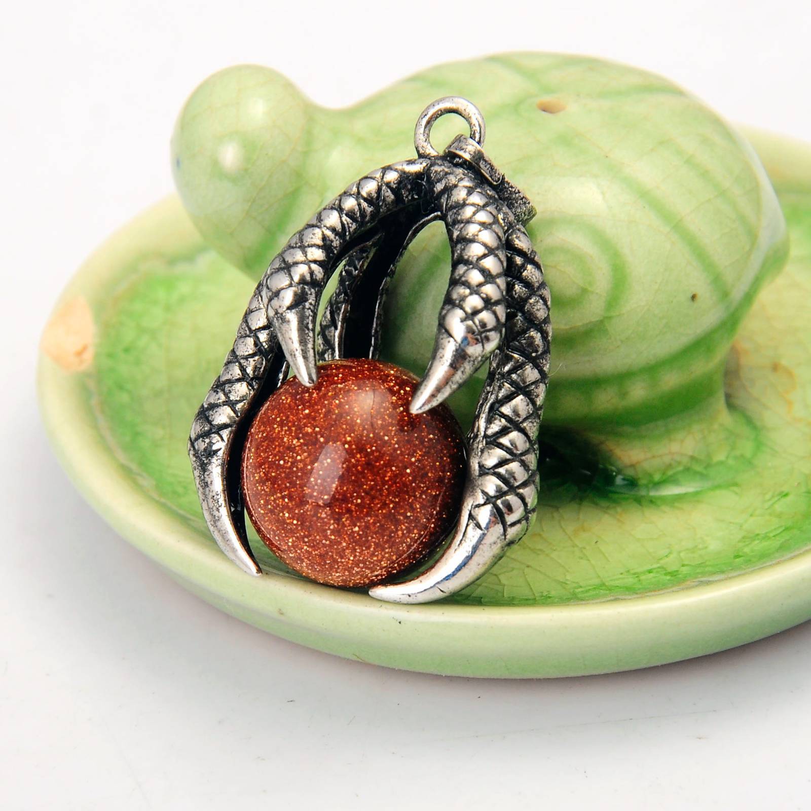 Gemstone Ball Stainless Steel Dragon Claw Pendant