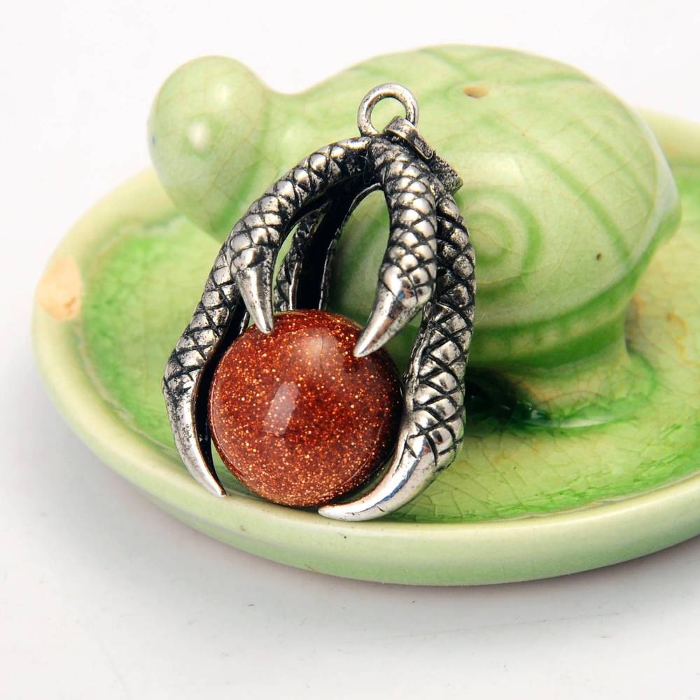 Gemstone Ball Stainless Steel Dragon Claw Pendant