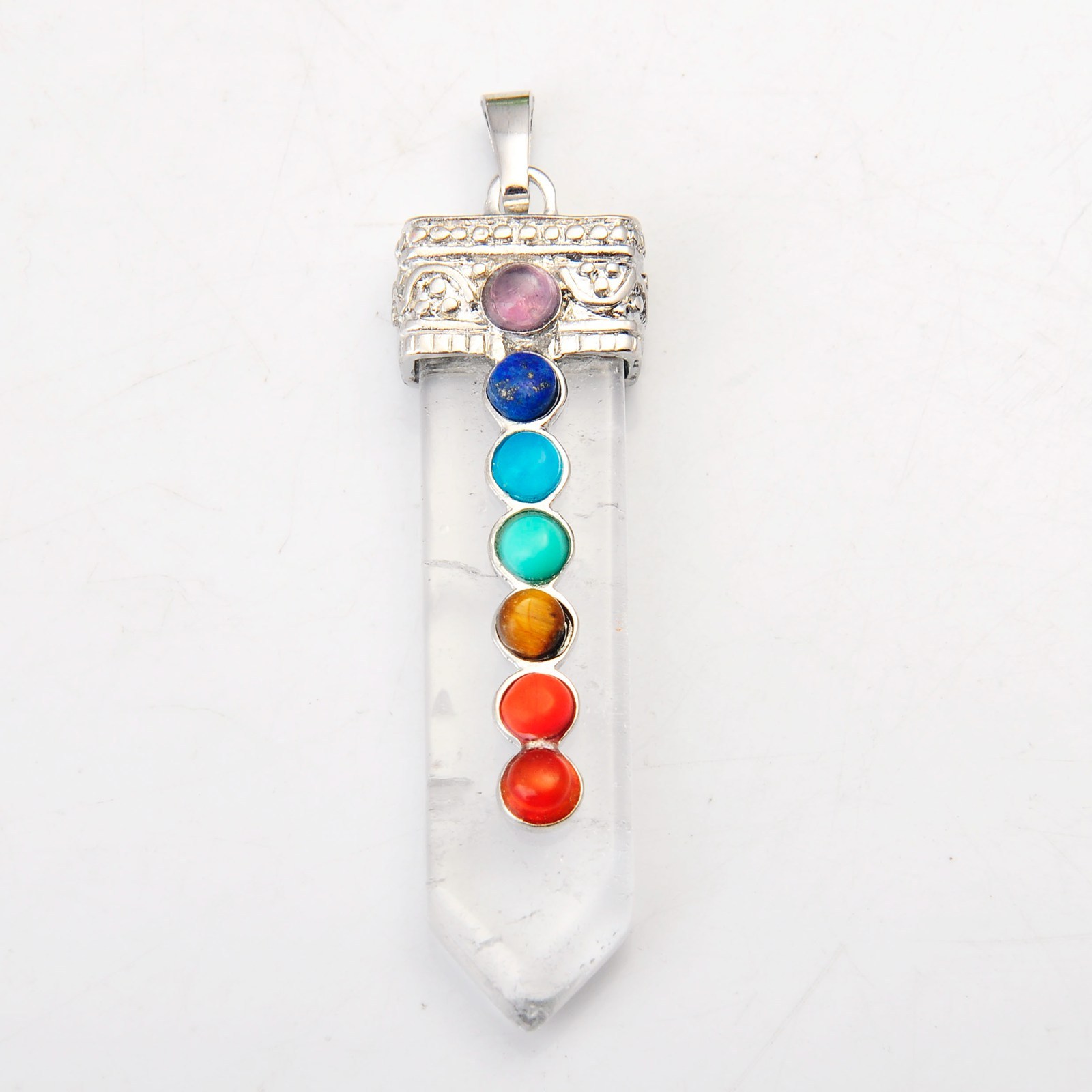 7 Chakra Silver Alloy Sword Gemstone Pendant