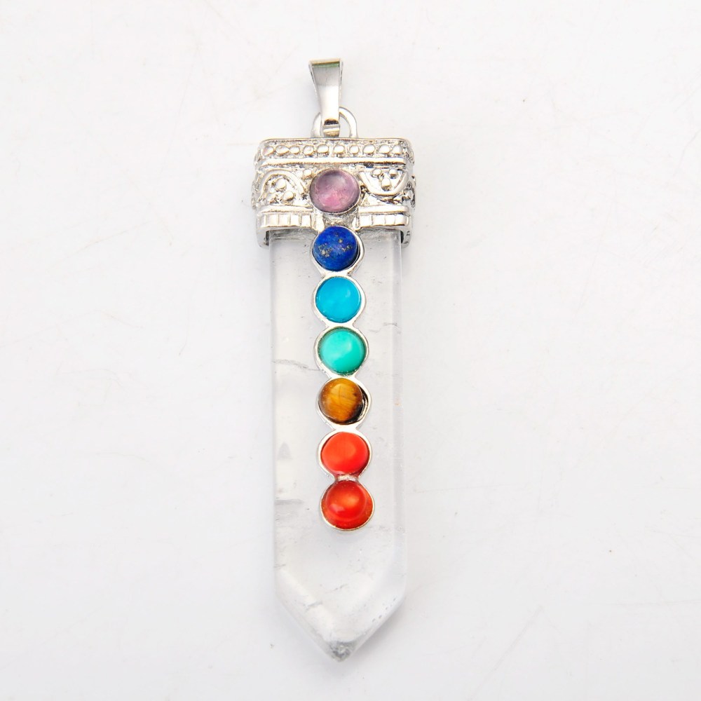 7 Chakra Silver Alloy Sword Gemstone Pendant